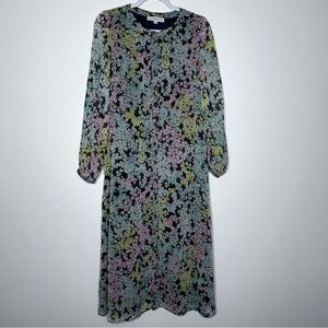LOFT Multicolor Pastel Floral Long Sleeve Button Front Maxi Dress Spring Size 6